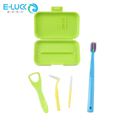 Portable Dental Cleaning Kit - Travel Oral Care Set with Toothbrush, Interdental Brush & Tongue Scraper