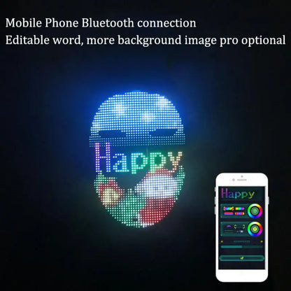 Smart Bluetooth-Controlled LED Face Mask - Programmable Carnival Display, Customizable Photos, Light-Up Design for Halloween