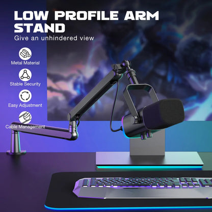 FIFINE Adjustable Low-Profile Desk Microphone Arm Stand – Suspension Boom with Cable Management for K688, Ampligame & AM8-BM88