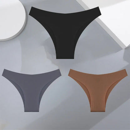 3Pcs Ultra-Thin Seamless Silk Women’s Panties – Sexy Low-Waist Stretch Bikini Briefs, XS-XXL