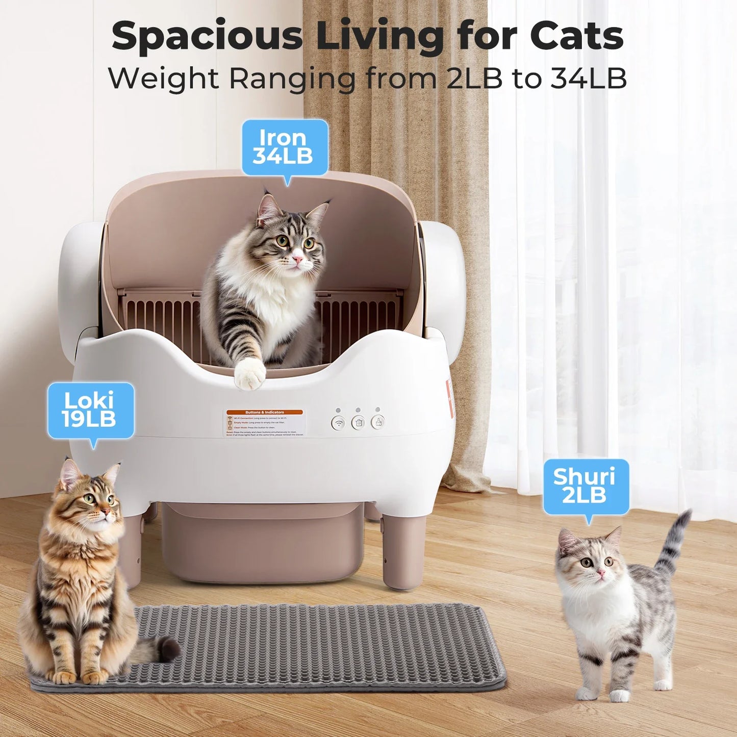 APP-Controlled Automatic Cat Litter Box – Self-Cleaning, Odor-Eliminating, Large Open-Top Waste Bin for Multi-Cat Homes