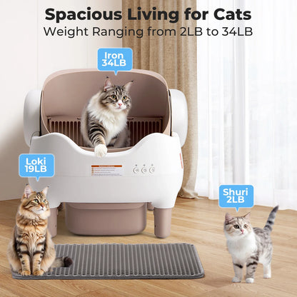APP-Controlled Automatic Cat Litter Box – Self-Cleaning, Odor-Eliminating, Large Open-Top Waste Bin for Multi-Cat Homes