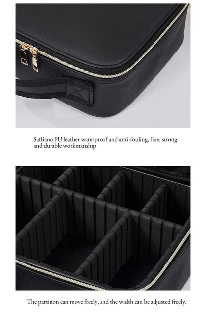 LED Cosmetic Case with Lights & Mirror – Large Capacity Luxury Makeup Bag with Premium Feel
