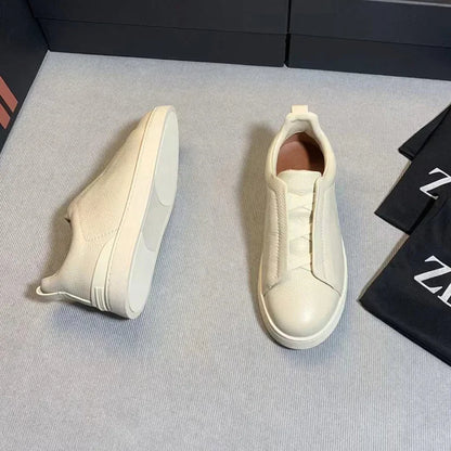 Men's Summer Casual Shoes — Top Layer Cow Leather, Breathable Luxury Deer Skin Slip-On Sneakers
