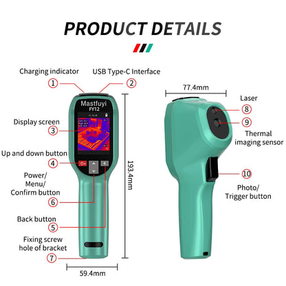 MASTFUYI Rechargeable Thermal Imaging Camera – Handheld Infrared Imager, -20℃ to 550℃, Waterproof, Dustproof & Drop Resistant