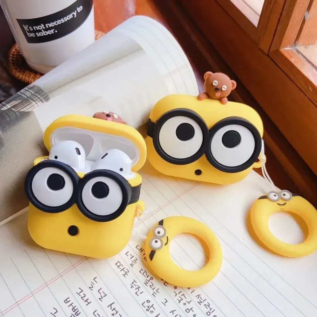 3D Cartoon Bear Silicone Case for AirPods 4 & AirPods Pro 2 — Cute Big Eyes Earphone Cover 2024