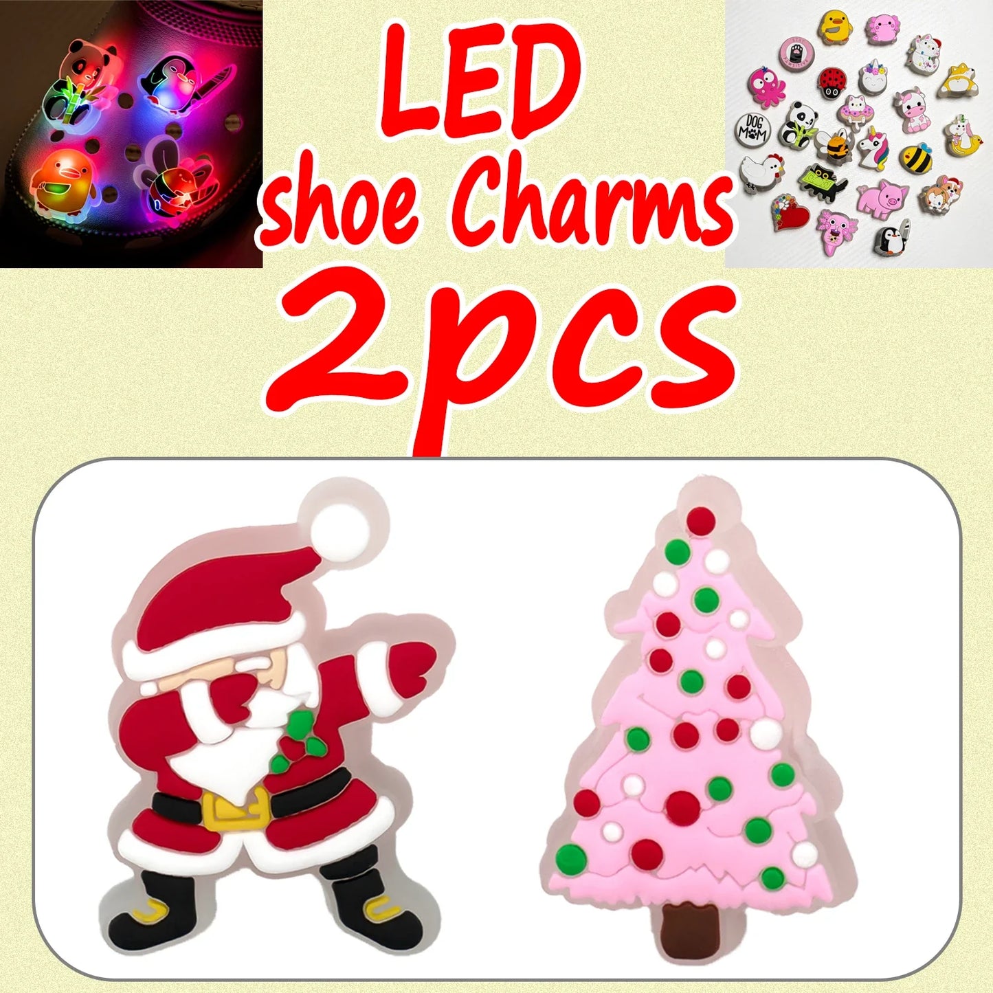 LED Christmas Shoe Charms - Luminous Decorations Featuring Santa Claus, Snowman, Gingerbread Man, Dog, and Cat for Clogs