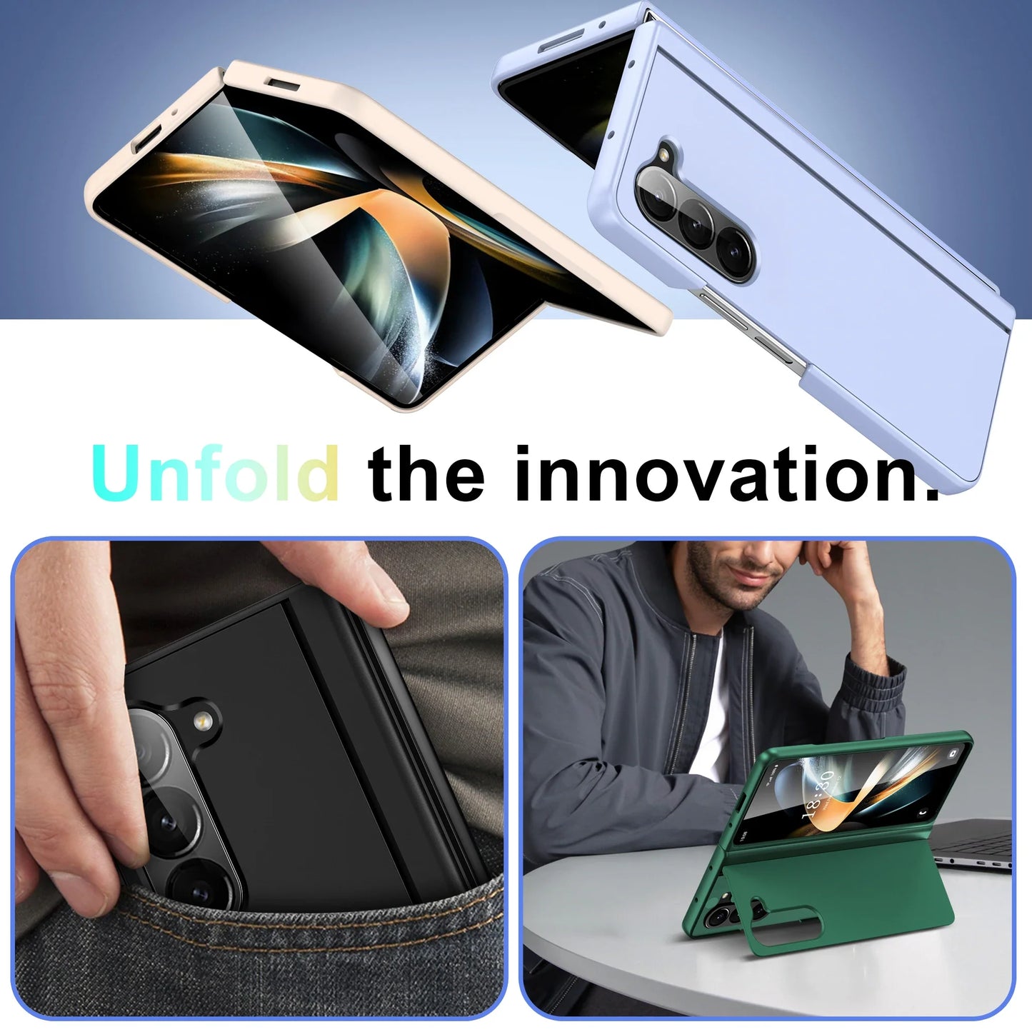 Full Coverage Hard PC + TPU Case for Samsung Galaxy Z Fold 5/4/3 5G – Anti-Fingerprint, Anti-Scratch, Heavy Duty with Holder, Matte & Non-Slip Design