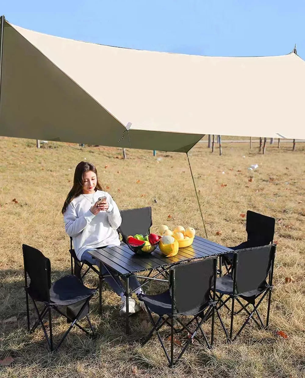 Outdoor Folding Long Table – Portable Storage Camping Desk with Net Bag, Easy Install, Lightweight & Stable
