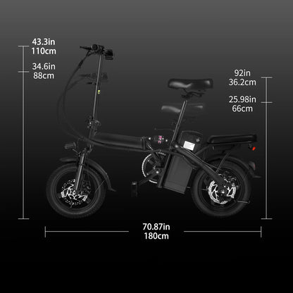 400W Foldable Electric Bike for Adults — 14" Wheels, Dual Disc Brakes, Seat & Basket, 48V 10.4Ah, 22-Mile Range, 20MPH E-Bike