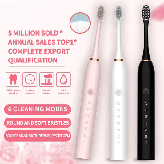 Sonic Electric Toothbrush for Adults – USB Rechargeable IPX7 Waterproof with DuPont Brush Heads & 6 Cleaning Modes