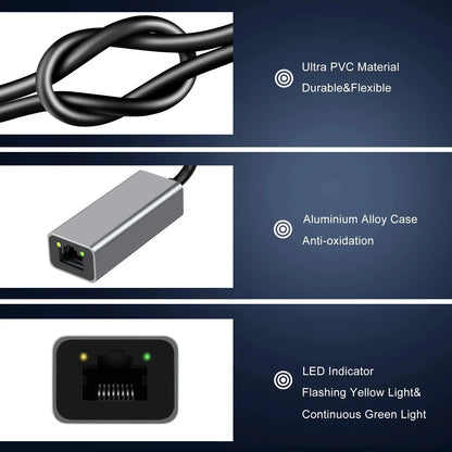 USB Type-C Ethernet Adapter — 1000Mbps USB 3.0 RJ45 Network Card for MacBook, PC & Android