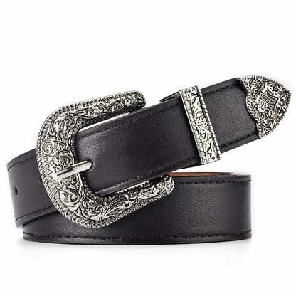 Vintage Carved Needle Buckle Belt — PU Leather Punk Hip Hop Rock Style Unisex Jeans Belt, Y2K Fashion Accessory