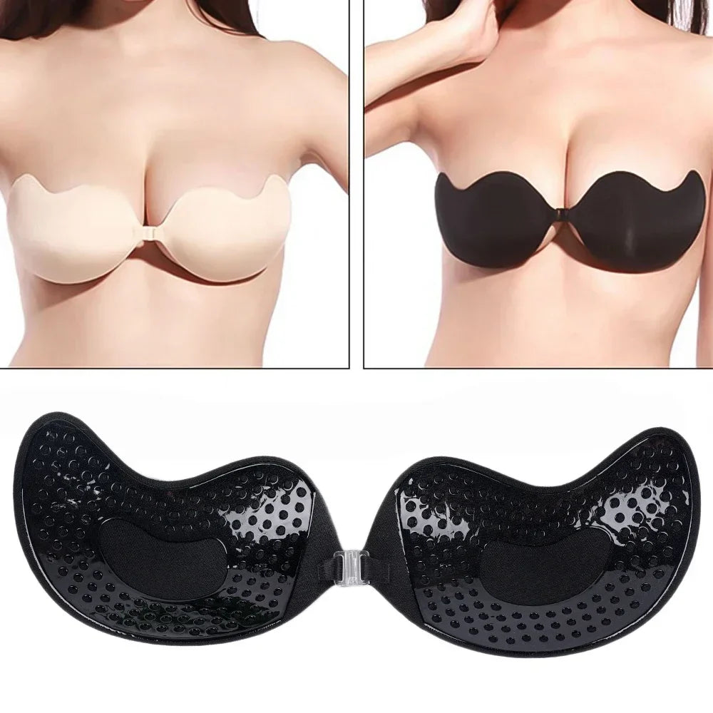 Flaunt Your Style: Invisible Strapless Adhesive Stick Bra - Push-Up Design, Seamless Silicone Nipple Covers, Perfect Lingerie Bralette for Women