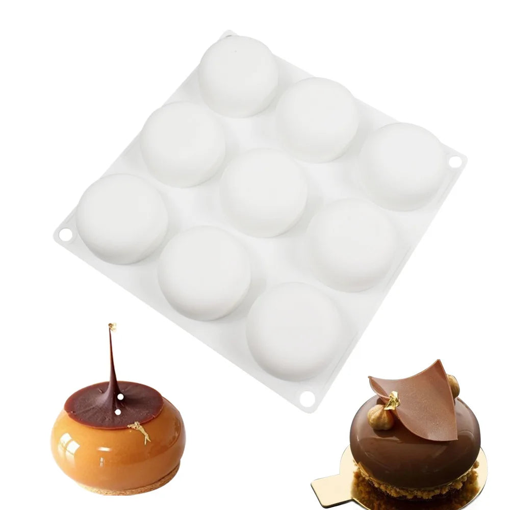 7-Option Flat Round Silicone Cake Molds — DIY Mousse, Chocolate, Dessert, Pudding & Jelly Baking Tools