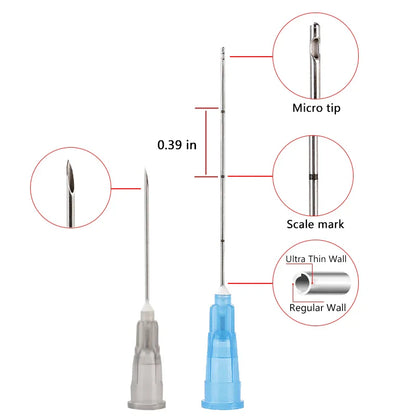 Fine Micro Korea Cannula Needle Tips – 18G-30G Syringe Endo Needles, Plain & Notched Ends, 2PCS/Pack, 10-Pack