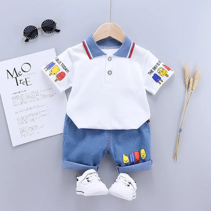 Baby Boy Summer Clothes Set – Cute Cartoon T-shirt & Shorts, Toddler Infant Outfit with Pants