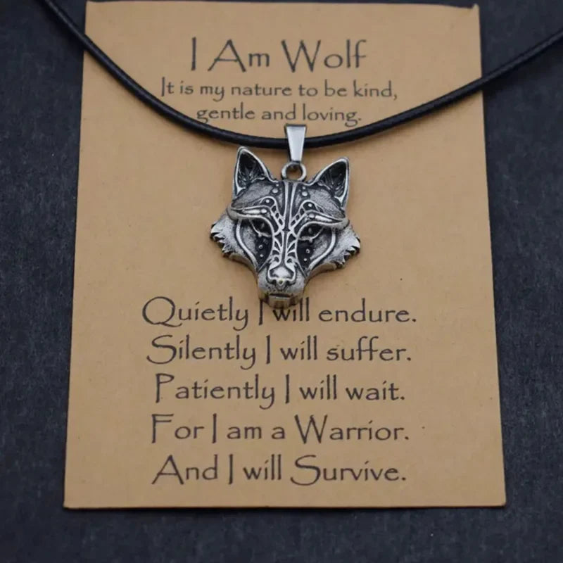 Norse "I Am Wolf" Viking Celtic Necklace for Men & Women - Popular Totem Amulet with Card, Jewelry Gift