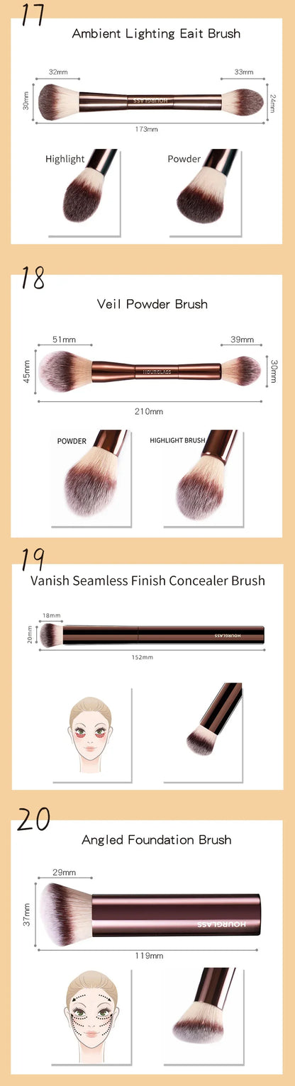 Hourglass Makeup Brushes Set – Powder, Foundation, Concealer, Blusher, Bronzer, Eyeshadow & Eyebrow Sculpting Brushes
