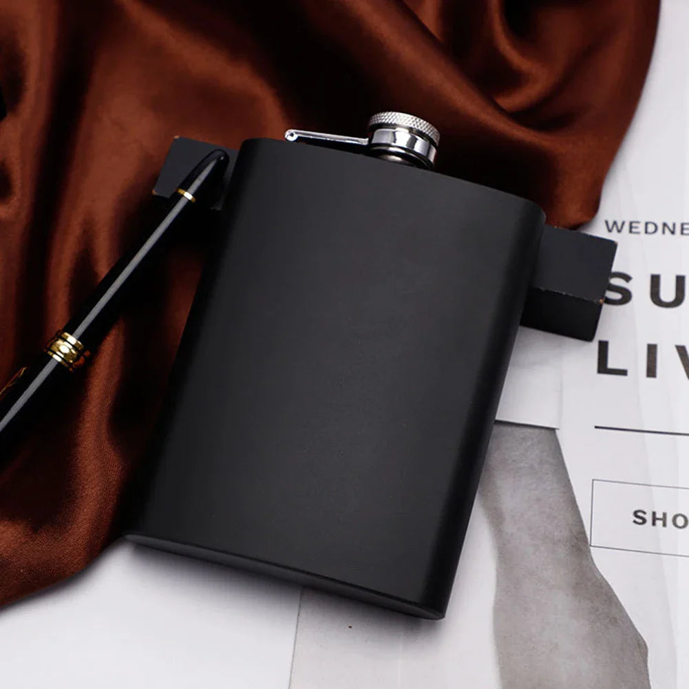 Black Stainless-Steel Hip Flask 6/8oz - Whiskey Liquor Wine Bottle, Portable Pocket Flask for Outdoor Travel and Camping, Ideal Gift