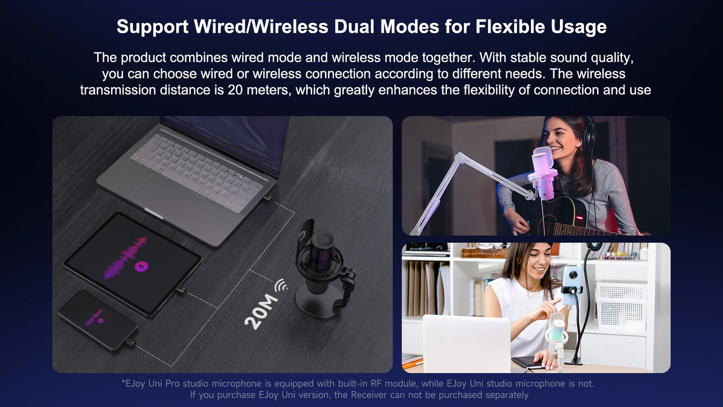 COMICA Uni Pro Wireless USB Gaming Microphone – Noise-Canceling Condenser Mic with RGB Lights for PC, Laptop & Smartphone