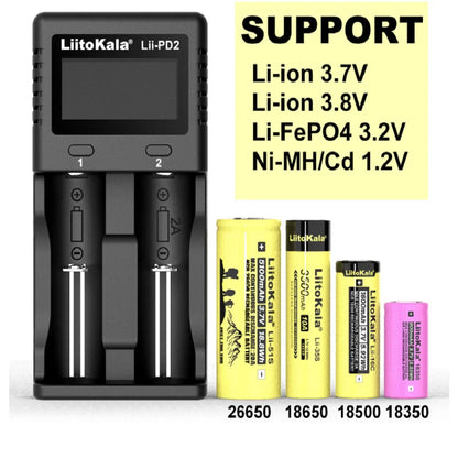 Liitokala Lii-PD2 Lii-PD4 18650 Battery Charger: LCD Multifunction Charger for 3.7V & 1.2V Batteries - Compatible with 26650, 18350, 16340, 18500, 14500, AA, AAA