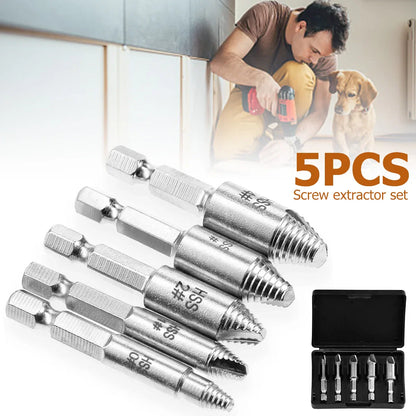 SenNan 5Pcs Damaged Screw Extractor Drill Bit - High-Speed Steel for Easily Removing Broken Screws & Bolts