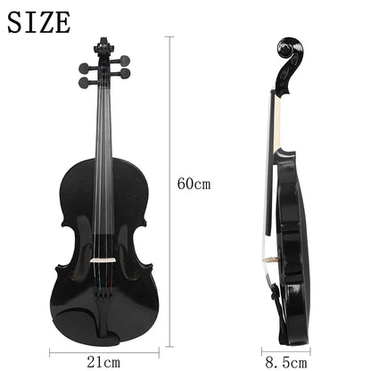 4/4 Solid Wood Black Violin - Acoustic Beginner Violin Set with Case, Bow, Rosin, Tuner & Accessories