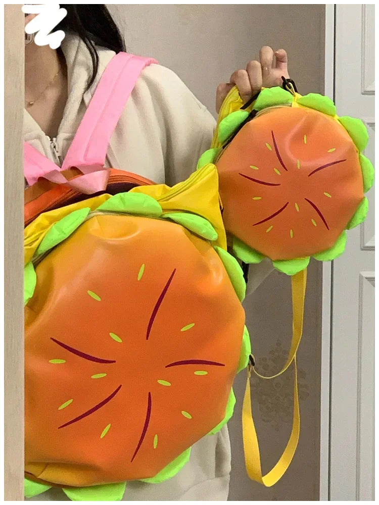 Stylish Hamburger PU Daypack Backpack – Casual Zipper Laptop Bag for Travel, Outdoor, and Unisex Use