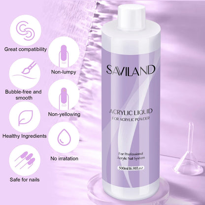 Saviland Acrylic Nail Liquid Monomer – 180ml/500ml Professional Crystal Liquid for DIY Nail Art