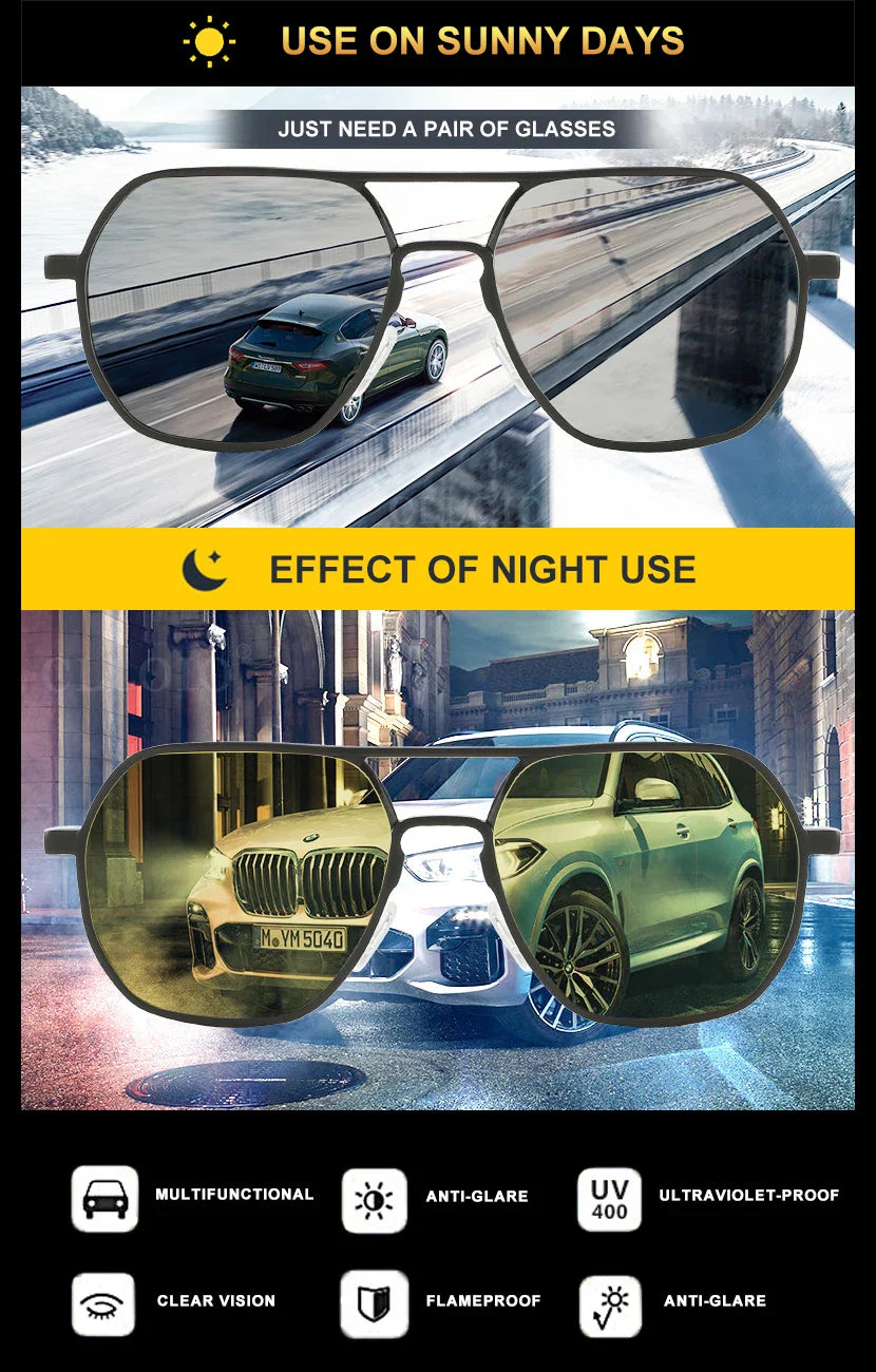 CLLOIO Anti-Glare Day & Night Vision Glasses – Polarized Photochromic UV400 Driving Sunglasses for Men & Women