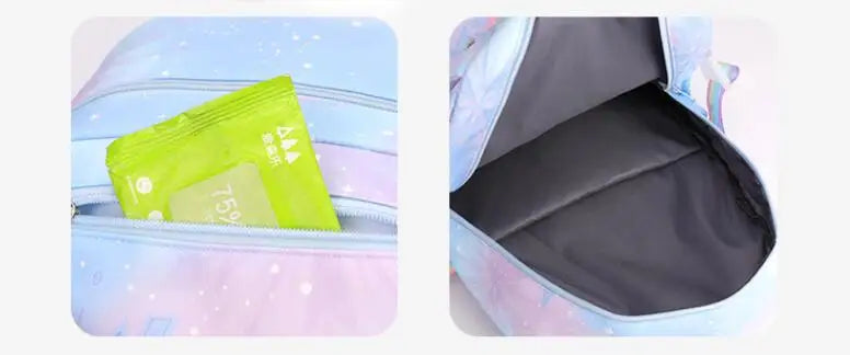 MINISO Kawaii Frozen Girls Backpack – Rainbow Schoolbag & Travel Laptop Bag for Kids & Teenagers