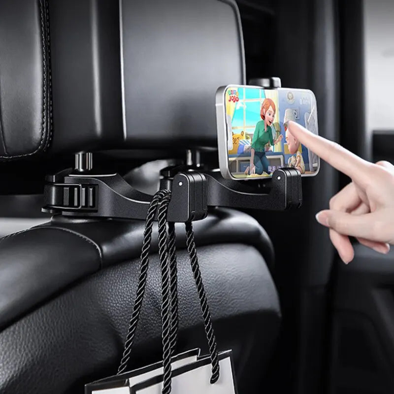 Versatile 2-in-1 Car Hook with Hidden Rear Headrest Design - Secure Lock Type Mobile Phone Holder Included