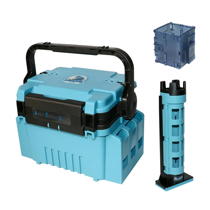 ILURE Multifunction Fishing Tackle Box – Big Storage Tool Box with Rod & Cup Holders for Fishing Accessories