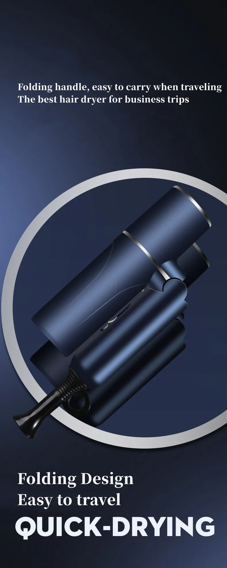 Professional Foldable Hair Dryer with Negative Ions & Blue Light – High Power Salon & Home Use