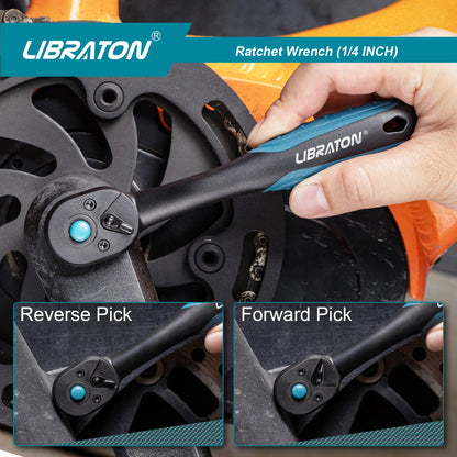 Libraton 1/4 Inch Ratchet Handle – Teardrop Head, Quick-Release, Comfort Grip, 1-Pack