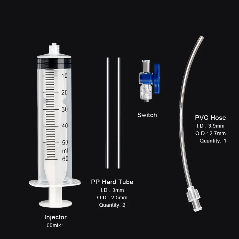 Bicycle Tubeless Tire Liquid Injection Tool — 60ML Syringe with Presta Valve Core Remover for MTB & Road Bikes
