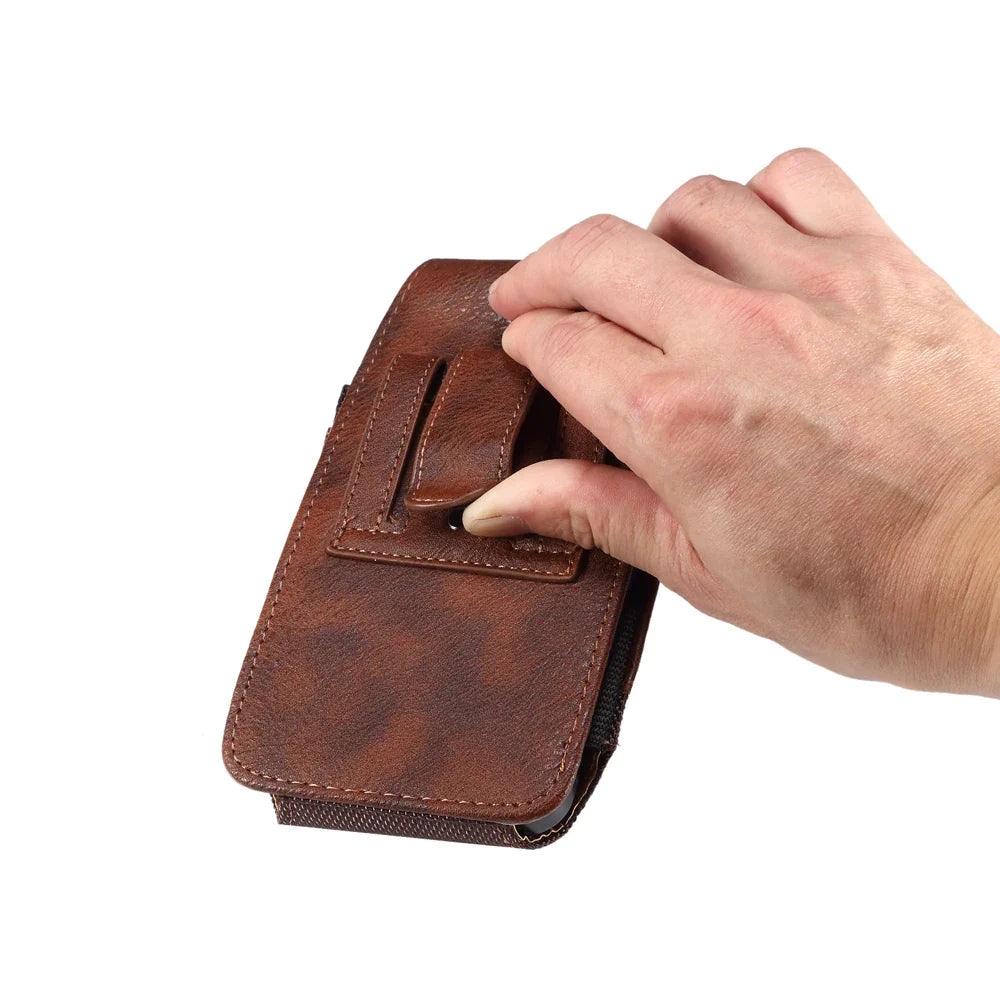 Universal Leather Waist Bag – Mobile Phone Belt Clip Case for iPhone 15, 14, 13, 12 Pro Max, Samsung Galaxy S22, S23, Xiaomi, Huawei