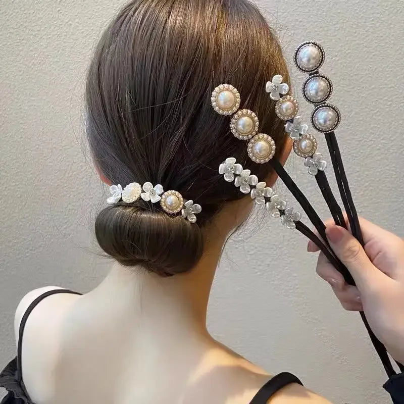 Elegant Pearl Flower Bun Maker - Korean Lazy Hair Curlers Styling Accessories, Hairpin Hair Braiding Braider Hairgrip Styling Tools