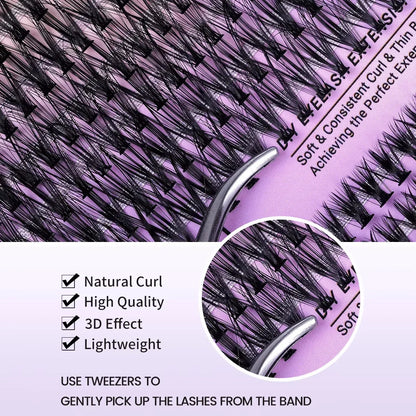 MJ DIY Lash Extensions Kit – 640pcs Wispy Lash Clusters 80D/100D, Mix 9-18mm Individual Cluster Eyelash Extensions