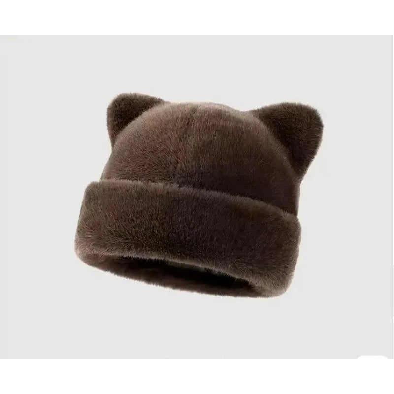 Leopard Print Plush Teddy Bear Hat – Sweet & Cute Women’s Hooded Beanie, Thick, Warm & Retro Style
