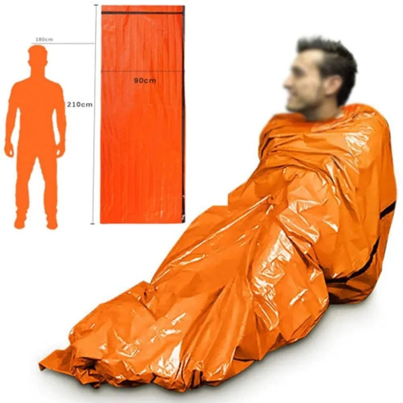 Portable Waterproof Emergency Survival Sleeping Bag - Outdoor EDC Camping Gear, Thermal Sack, First Aid Rescue Kit Mylar Blanket