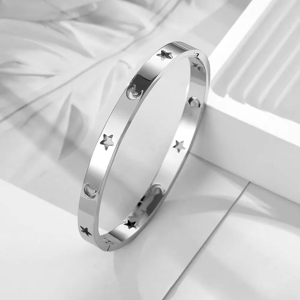 Stainless Steel Cuff Bracelet — Crystal Charm Bangle for Women, Fashion Jewelry