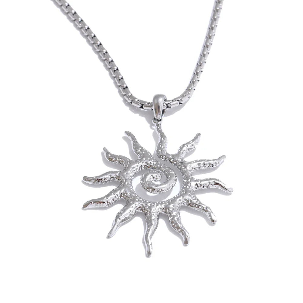 Stainless Steel Sun Drop Necklace & Hoop Earrings Set – Tarnish-Resistant Charm Jewelry for Women Gift