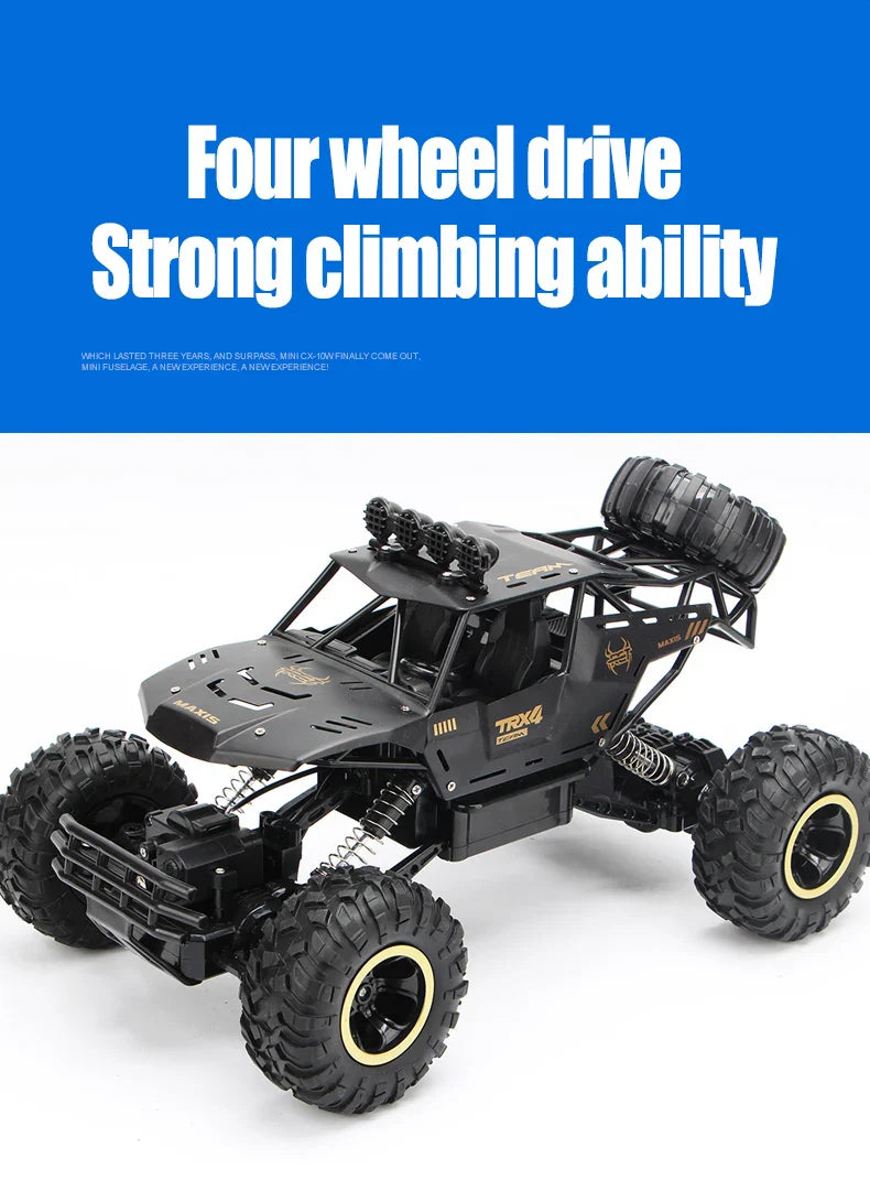 1:12/16 RC Off-Road Truck – 4WD Remote Control Car with Metal Shell & LED Lights for Kids
