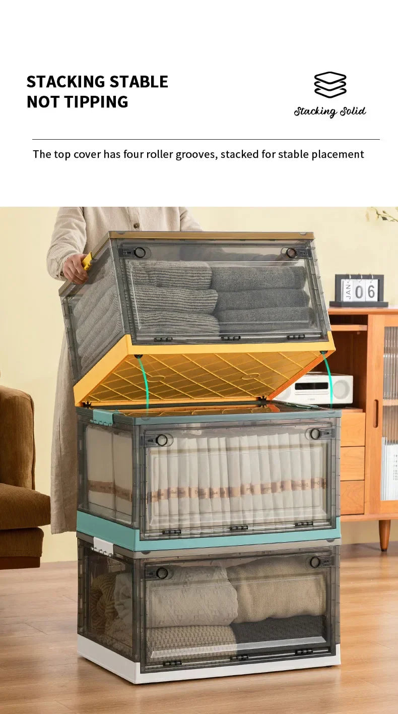 Foldable Transparent Storage Trunk — Large Capacity Plastic Organizer Box for Home, Wardrobe, and Clothes Storage