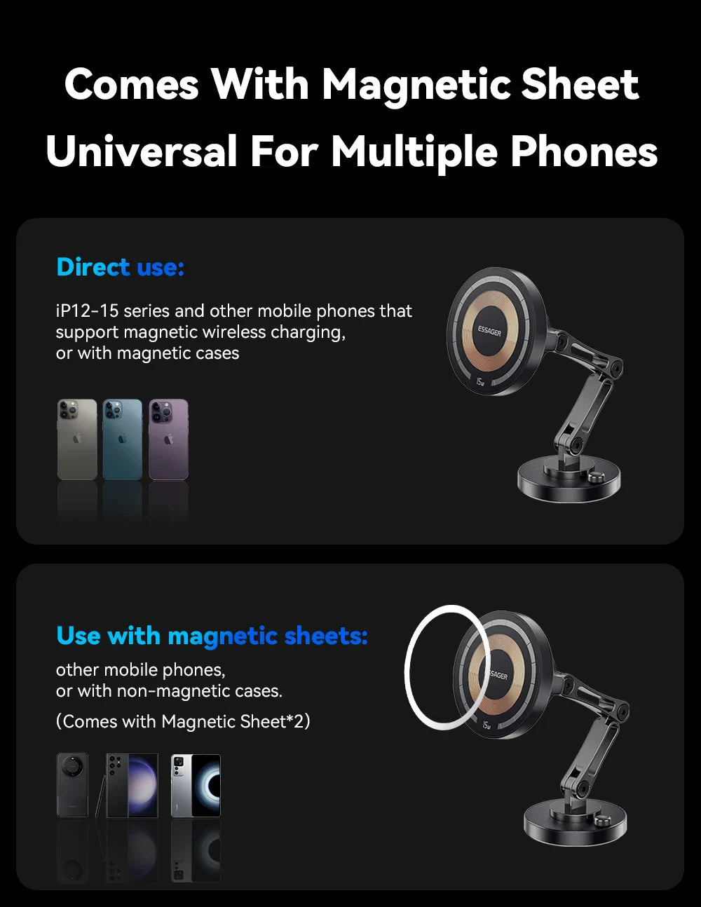 Essager Magnetic Wireless Car Charger – 15W Fast Charging Phone Holder Mount for MagSafe iPhone 15/14/13 Pro Max