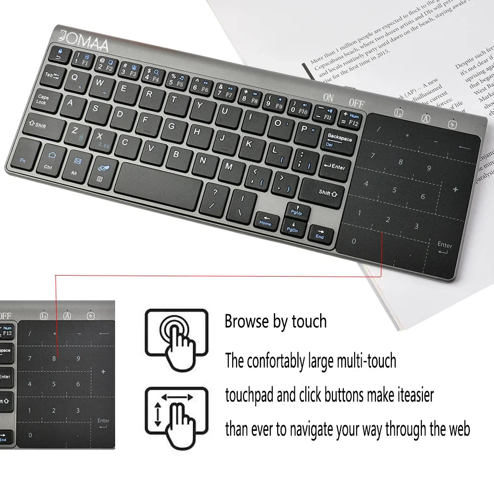 Slim 2.4G Wireless Keyboard with Touchpad — USB Numeric Keypad for Android, Windows, Desktop, Laptop & TV Box