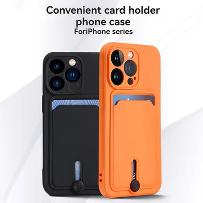 iPhone 16/15/14/13/12/11 Series Silicone TPU Card Holder Case – Slim Soft Cover with Built-In Credit Card Slot for Pro Max, Mini & Plus Models