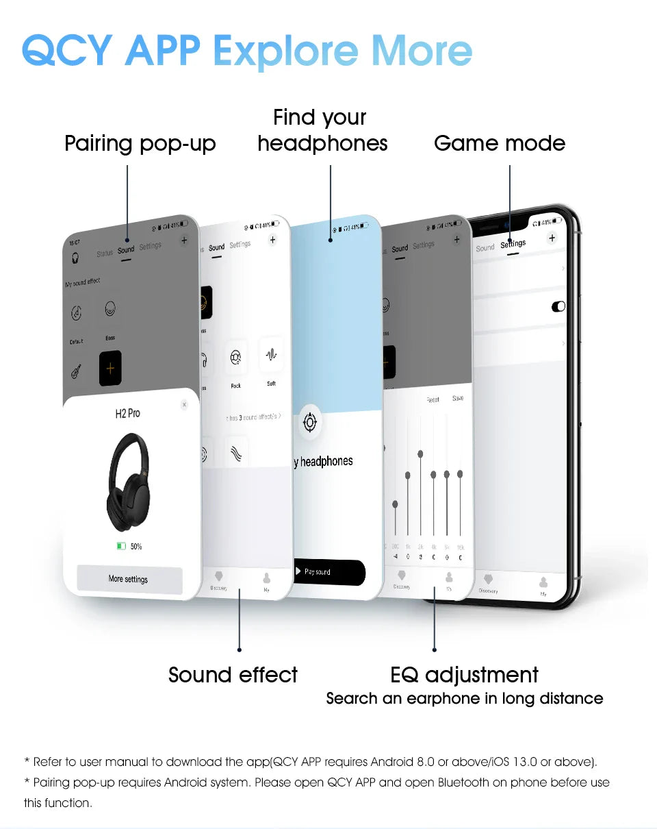 QCY H2 Pro Wireless Headphones - Bluetooth 5.3, HIFI 3D Stereo, BASS Mode Gaming Earbuds, 70H Playtime, Over-Ear Headset